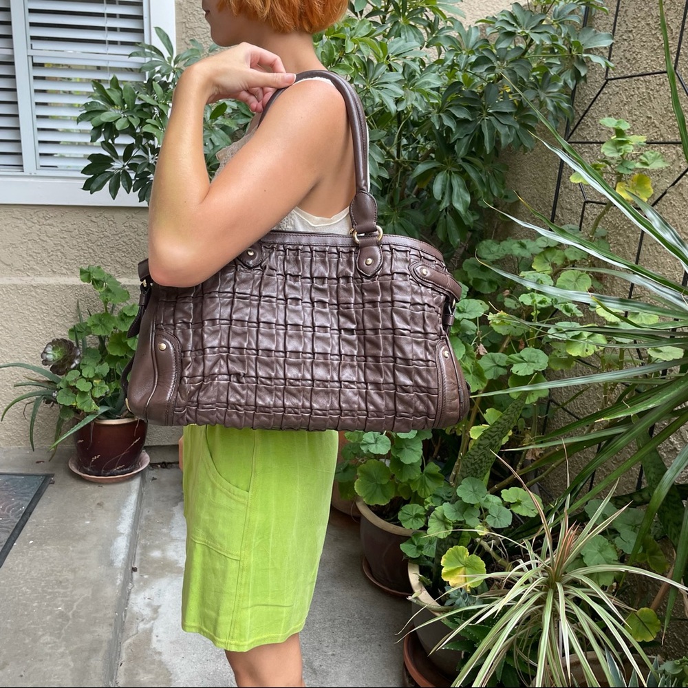 Dark brown/gold large Escada leather bag